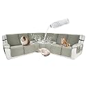 Waterproof Sectional Reclining Couch Covers L Shaped Recliner Sectional Sofa Cover 9 Piece Non Slip Washable Corner Recliner Slipcover Set for Pet Dog (5 Seater 2 Console Cover, Taupe)