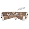 Waterproof Sectional Reclining Couch Covers L Shaped Recliner Sectional Sofa Cover 8 Piece Non Slip Washable Corner Recliner Slipcover Set for Pet Dog (5 Seater 1 Console Cover,Latte Coffee)