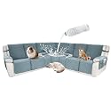 Waterproof Sectional Reclining Couch Covers L Shaped Recliner Sectional Sofa Cover 8 Piece Non Slip Washable Corner Recliner Slipcover Set for Pet Dog (5 Seater 2 Console Cover, Ash Blue)