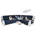 Waterproof Sectional Reclining Couch Covers L Shaped Recliner Sectional Sofa Cover 8 Piece Non Slip Washable Corner Recliner Slipcover Set for Pet Dog (5 Seater 1 Console Cover, Dark Navy)