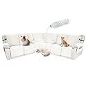 Waterproof Sectional Reclining Couch Covers L Shaped Recliner Sectional Sofa Cover 8 Piece Non Slip Washable Corner Recliner Slipcover Set for Pet Dog (5 Seater 2 Console Cover, Ivory White)