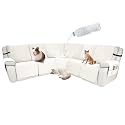 Waterproof Sectional Reclining Couch Covers L Shaped Recliner Sectional Sofa Cover 7 Piece Non Slip Washable Corner Recliner Slipcover Set for Pet Dog (5 Seater Cover, Ivory White)