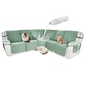 Waterproof Sectional Reclining Couch Covers L Shaped Recliner Sectional Sofa Cover 7 Piece Non Slip Washable Corner Recliner Slipcover Set for Pet Dog (5 Seater Cover, Sage Green)