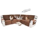 Waterproof Sectional Reclining Couch Covers L Shaped Recliner Sectional Sofa Cover 7 Piece Non Slip Washable Corner Recliner Slipcover Set for Pet Dog (5 Seater Cover, Coffee)