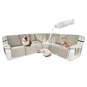 Waterproof Sectional Reclining Couch Covers L Shaped Recliner Sectional Sofa Cover 8 Piece Non Slip Washable Corner Recliner Slipcover Set for Pet Dog (5 Seater 1 Console Cover, Stone)