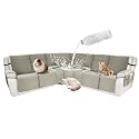 Waterproof Sectional Reclining Couch Covers L Shaped Recliner Sectional Sofa Cover 9 Piece Non Slip Washable Corner Recliner Slipcover Set for Pet Dog (5 Seater 2 Console Cover, Linen Gray)