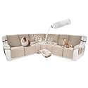 Waterproof Sectional Reclining Couch Covers L Shaped Recliner Sectional Sofa Cover 9 Piece Non Slip Washable Corner Recliner Slipcover Set for Pet Dog (5 Seater 2 Console Cover, Natural)