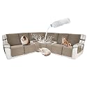 Waterproof Sectional Reclining Couch Covers L Shaped Recliner Sectional Sofa Cover 9 Piece Non Slip Washable Corner Recliner Slipcover Set for Pet Dog (5 Seater 2 Console Cover, Khaki)