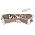 Waterproof Sectional Reclining Couch Covers L Shaped Recliner Sectional Sofa Cover 8 Piece Non Slip Washable Corner Recliner Slipcover Set for Pet Dog (5 Seater 1 Console Cover,Dark Camel)