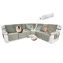 Waterproof Sectional Reclining Couch Covers L Shaped Recliner Sectional Sofa Cover 8 Piece Non Slip Washable Corner Recliner Slipcover Set for Pet Dog (5 Seater 1 Console Cover, Taupe)