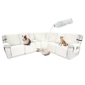 Waterproof Sectional Reclining Couch Covers L Shaped Recliner Sectional Sofa Cover 8 Piece Non Slip Washable Corner Recliner Slipcover Set for Pet Dog (5 Seater 1 Console Cover, Ivory White)