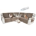 Waterproof Sectional Reclining Couch Covers L Shaped Recliner Sectional Sofa Cover 7 Piece Non Slip Washable Corner Recliner Slipcover Set for Pet Dog (5 Seater Cover, Camel)