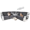 Waterproof Sectional Reclining Couch Covers L Shaped Recliner Sectional Sofa Cover 7 Piece Non Slip Washable Corner Recliner Slipcover Set for Pet Dog (5 Seater Cover, Deep Grey)