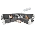 Waterproof Sectional Reclining Couch Covers L Shaped Recliner Sectional Sofa Cover 8 Piece Non Slip Washable Corner Recliner Slipcover Set for Pet Dog (5 Seater 1 Console Cover, Gray)
