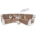 Waterproof Sectional Reclining Couch Covers L Shaped Recliner Sectional Sofa Cover 7 Piece Non Slip Washable Corner Recliner Slipcover Set for Pet Dog (5 Seater Cover, Latte Coffee)