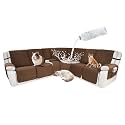 Waterproof Sectional Reclining Couch Covers L Shaped Recliner Sectional Sofa Cover 8 Piece Non Slip Washable Corner Recliner Slipcover Set for Pet Dog (5 Seater 1 Console Cover, Brown)