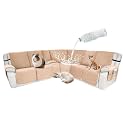 Waterproof Sectional Reclining Couch Covers L Shaped Recliner Sectional Sofa Cover 8 Piece Non Slip Washable Corner Recliner Slipcover Set for Pet Dog (5 Seater 1 Console Cover,Light Apricot)