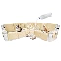Waterproof Sectional Reclining Couch Covers L Shaped Recliner Sectional Sofa Cover 8 Piece Non Slip Washable Corner Recliner Slipcover Set for Pet Dog (5 Seater 1 Console Cover, Beige)