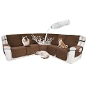 Waterproof Sectional Reclining Couch Covers L Shaped Recliner Sectional Sofa Cover 7 Piece Non Slip Washable Corner Recliner Slipcover Set for Pet Dog (5 Seater Cover, Brown)