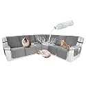 Waterproof Sectional Reclining Couch Covers L Shaped Recliner Sectional Sofa Cover 8 Piece Non Slip Washable Corner Recliner Slipcover Set for Pet Dog (5 Seater 1 Console Cover, Stone Gray)