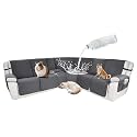 Waterproof Sectional Reclining Couch Covers L Shaped Recliner Sectional Sofa Cover 8 Piece Non Slip Washable Corner Recliner Slipcover Set for Pet Dog (5 Seater 1 Console Cover, Deep Grey)