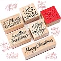 Watersay 6 Pcs Christmas Rubber Stamp Set Merry Christmas Wooden Rubber Stamp Snow Tree Stamps Vintage Wooden Art Stamps for Crafting and DIY Scrapbooking Card Making Hand Book(Word)