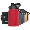 WATERSY Half Gallon Water Bottle Insulated(Cold for 48 Hrs),BPA Free&amp;Leak Proof,64oz Stainless Steel Water Jug/Flask,Big thermo,Large Water Bottle with Handle for Gym,Hiking,Camping,Red