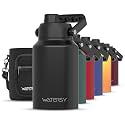 WATERSY Half Gallon Water Bottle Insulated(Cold for 48 Hrs),BPA Free&amp;Leak Proof,64oz Stainless Steel Water Jug/Flask,Big thermo,Large Water Bottle with Handle for Gym,Hiking,Camping,Black