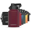 WATERSY Half Gallon Insulated Water Bottle, BPA Free & Leak Proof, 64oz Stainless Steel Jug/Flask, Large Red, Cold for 48 Hrs, Gym, Hiking, Camping