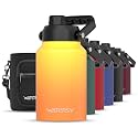 WATERSY Half Gallon Water Bottle Insulated(Cold for 48 Hrs),BPA Free&amp;Leak Proof,64oz Stainless Steel Water Jug/Flask,Big thermo,Large Water Bottle with Handle for Gym,Hiking,Camping,Gradual Yellow