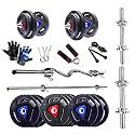 WATSON Home Gym Set, Home Gym Equipments with 25mm 5Ft Straight bar & 3Ft Curl bar, Rubber Coated Plates, Star Nut Steel Dumbbell Rods, Locks & Accessories (Black- 10Kg Set(2.5Kgx4))