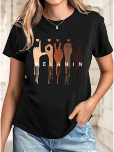 watto Printed Women Round Neck Black T-Shirt