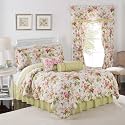 Waverly Emma’s Garden 4-Piece Quilt Set – King - Blossom Floral Print - 100% Cotton with Scalloped Edge &amp; Striped Bed Skirt