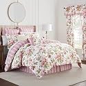 Waverly Forever Peony 4-Piece 100% Cotton Comforter Set - Full/Queen Berry Floral Print, with 2 Shams &amp; 1 Bedskirt