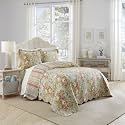Waverly Kensington 4-Piece Quilt Set – King - 100% Cotton Bedding in Aquamarine with Bed Skirt &amp; Shams