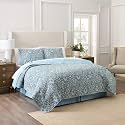 Waverly Kensington 4-Piece Quilt Set – Full/Queen - 100% Cotton Bedding in Aquamarine with Bed Skirt &amp; Shams