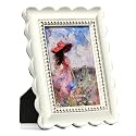 Wavy 4x6 Picture Frame White with Gold Beaded Trim, Resin Frame with Real Glass, Display 4x6 Photos Matted to 3x5, Vertical and Horizontal Desk Tabletop or Wall Hanging