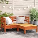 Wax Brown Solid Pine Wood 2-Seater Modular Garden Sofa with Footstool, Weather-Resistant Cushions and Removable Zipped Covers for Outdoor Patio Seating, Durable Rustic Design