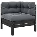 Outdoor Corner Sofa Black Anthracite Modular Design Weather-Resistant Solid Pine Wood Polyester Fabric Minimalist Style for Balcony Garden Patio Comfortable Cushions Spacious