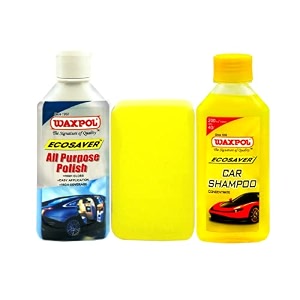 waxpol ecosaver car amp bike kit wash shampoo 200 ml waxpol all purpose polish 200 ml  foam applicator sponge pack of 3