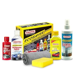 waxpol ecosaver premium car amp bike cleaning amp shine kit 8-piece  interior amp exterior care dashboardtyreexterior car wash amp premium shine polish kit