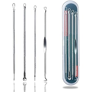 wazdorf 4pcs blackhead pimple silver remover tools for face professional extractor tweezers kit for remove acne pimple comedone extractor black heads removing on face removal silver