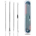 WAZDORF 4Pcs Blackhead Pimple SILVER Remover Tools for Face Professional Extractor Tweezers Kit for Remove Acne Pimple Comedone Extractor, Black Heads Removing on Face Removal (SILVER)
