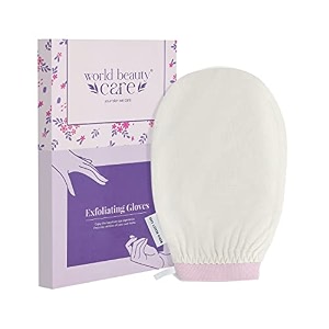 wbc worldbeautycare body exfoliating glove - pure raw silk silk exfoliating body glove for dead skin tan removal for face and body by worldbeautycare pack of 1