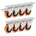 WBD WEIBIDA 3 Inch Swivel Caster Wheels with Brake, Safety Dual Locking Casters Set of 8 Heavy Duty Plate Casters, Premium Polyurethane Wheels for Furniture and Workbench((Screws and Spanner)