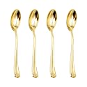 WDF 100 Pack Gold Plastic Spoons Disposable - Durable Heavy Duty 6.9 Inch Gold Spoons, Heat Resistant Modern Disposable Spoons Perfect for Parties/Banquets/Baby Shower/Wedding