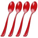 WDF 100 Pack Red Plastic Spoons - 6.9 Inch Heavy Duty Red Disposable Plastic Spoons - Modern Red Disposable Spoons Perfect for Tea Party Birthday Baby Shower Wedding Spring