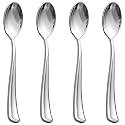WDF 100 Pack Silver Plastic Spoons Disposable - 6.9 Inch Silver Spoons Heavy Duty Plastic Spoons, Modern Silver Disposable Spoons Perfect for Party/Wedding/Baby Shower