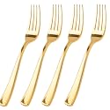 WDF 100 Pcs Gold Plastic Forks - Heavy Duty Sturdy&amp;Durable Forks Disposable 7.4inch - Elegant Gold Forks for Dessert, Durable Plastic Cutlery for Wedding or Daily Using Baby Shower Spring