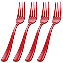 WDF 100 Pieces Red Christmas Forks - 7.4inch Heavy Duty Red Forks Disposable - Plastic Silverware for Dessert Cake - Plastic Cutlery for Party Birthday Daily Baby Shower Wedding Spring